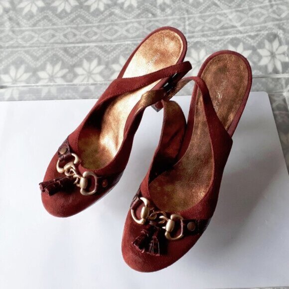 EUC Nine West maroon burgundy suede heeled platform, 10M - Picture 2 of 8